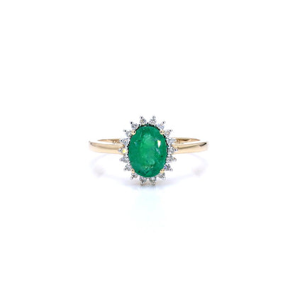 Natural Zambian Emerald Ring With Diamonds 1.30 Carats 14K Yellow Gold