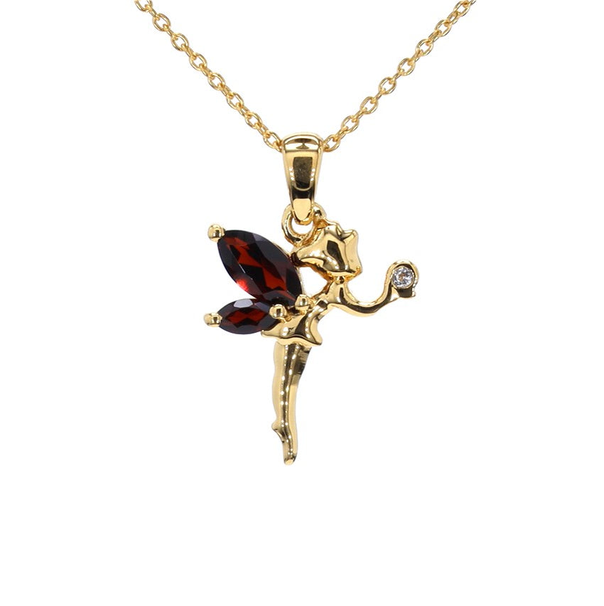Garnet Fairy Pendant With White Topaz 0.8 Carats Gold Plated Silver