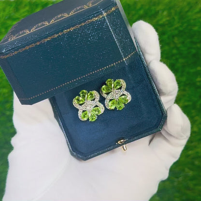 Peridot Earrings White Topaz 8.7 Carats Rhodium Plated Silver