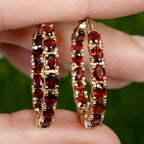 Garnet Hoop Earrings 5.98 Carats Gold Plated Silver