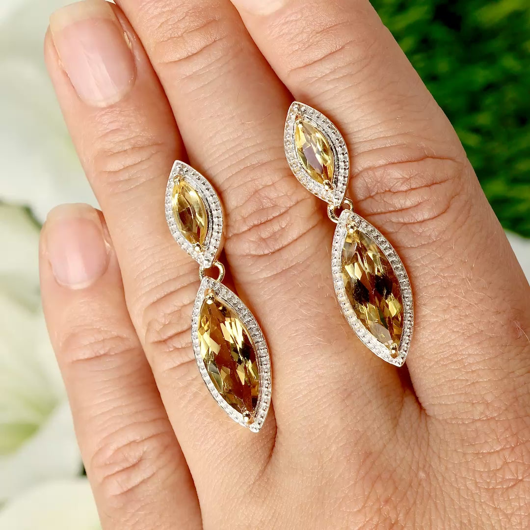Champagne Quartz Dangle Earrings 8.48 Carats Gold Plated Silver