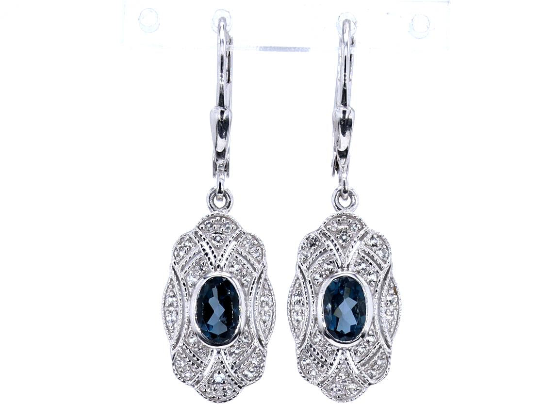 London Blue Topaz Earrings With White Topaz 1.26 Carats Sterling Silver