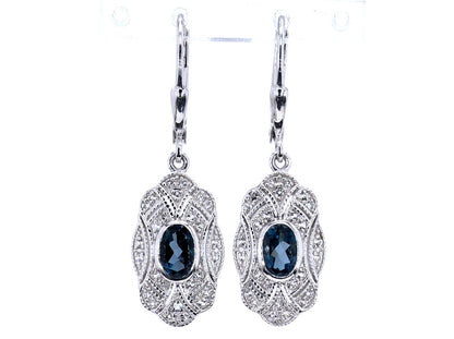 London Blue Topaz Earrings With White Topaz 1.26 Carats Sterling Silver