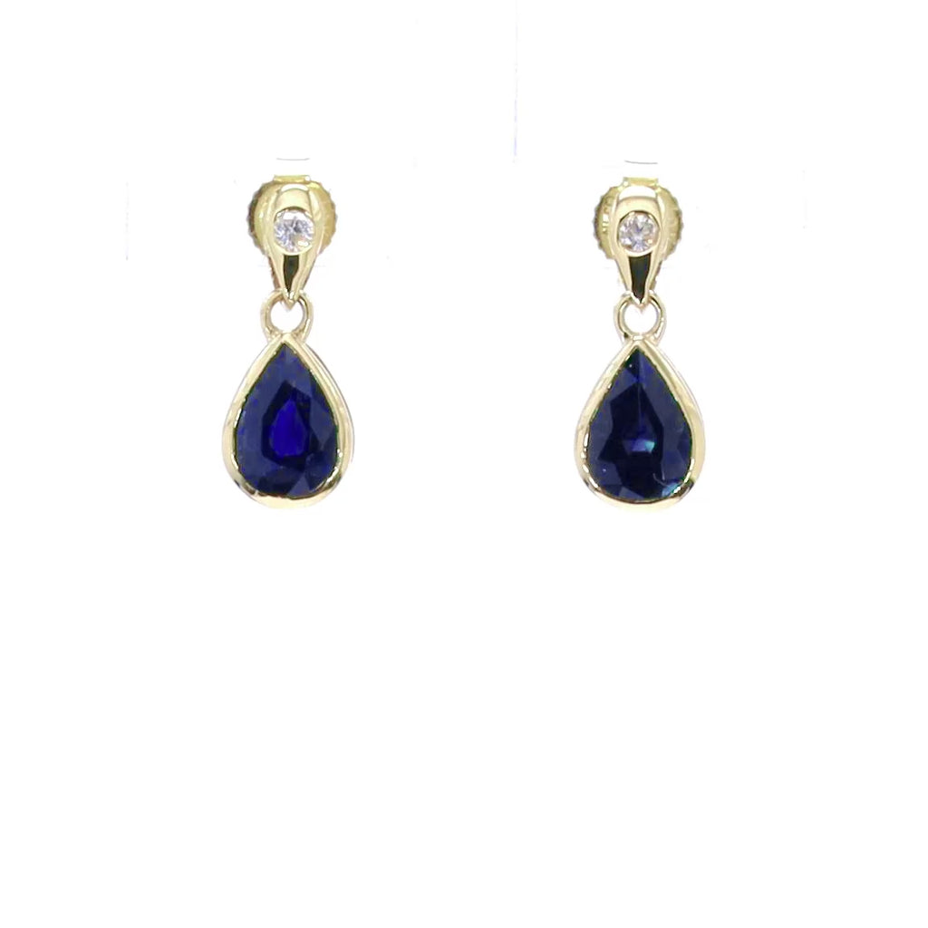 Blue Sapphire Dangle Earrings Diamonds 1.64 Carats 10K Yellow Gold