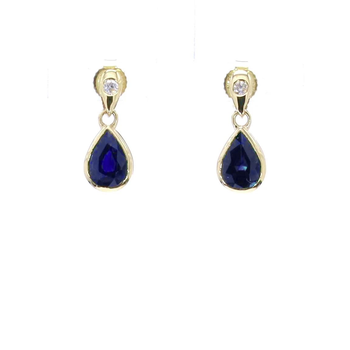 Blue Sapphire Dangle Earrings Diamonds 1.64 Carats 10K Yellow Gold
