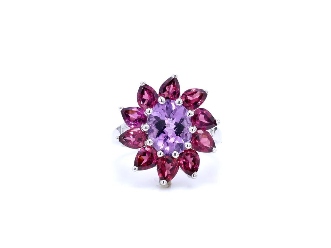 Amethyst Ring With Rhodolite Garnet 5.62 Carats Sterling Silver