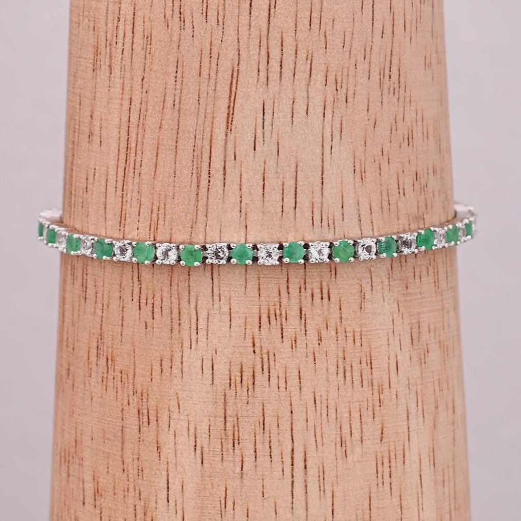 Emerald Tennis Bracelet With White Topaz 5.74 Carats Sterling Silver