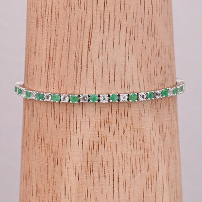 Emerald Tennis Bracelet With White Topaz 5.74 Carats Sterling Silver