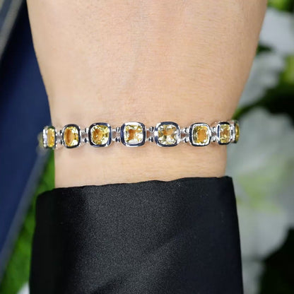 Citrine Bezel Set Tennis Bracelet 12.9 Carats Sterling Silver