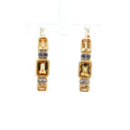 Citrine Hoop Earrings With White Topaz 2.84 Carats Gold Plated Silver