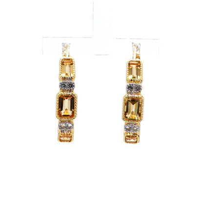 Citrine Hoop Earrings With White Topaz 2.84 Carats Gold Plated Silver