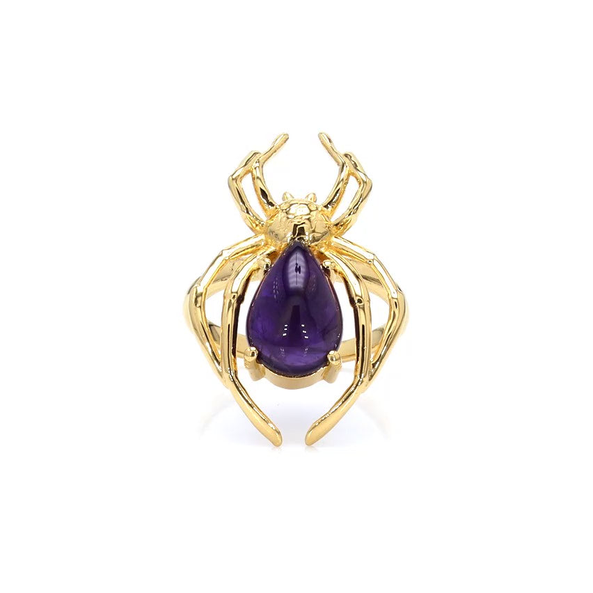 Amethyst Spider Ring 2.98 Carats Gold Plated Silver