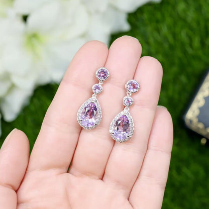 Pink Amethyst Earrings White Topaz Setting 7.14 Carats Total