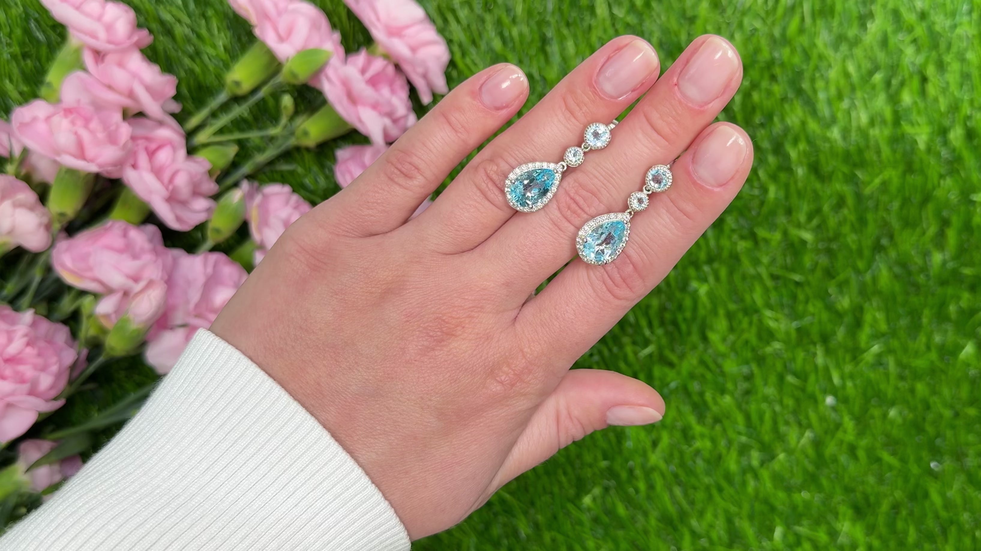 Swiss Blue Topaz Dangle Earrings With White Topaz 9.46 Carats