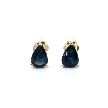 Blue Sapphire Stud Earrings 1.57 Carats 14K Yellow Gold
