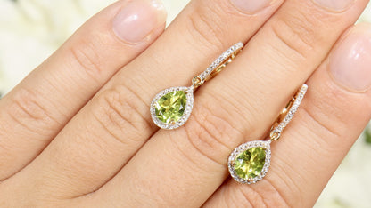 Natural Peridot Dangle Earrings White Topaz 2.16 Carats 18K Gold Plated Silver