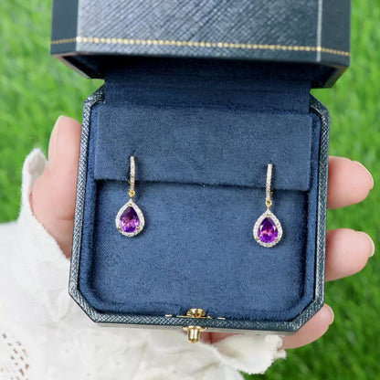 Amethyst Dangle Earrings White Topaz 2.28 Carats 18K Yellow Gold Plated Silver