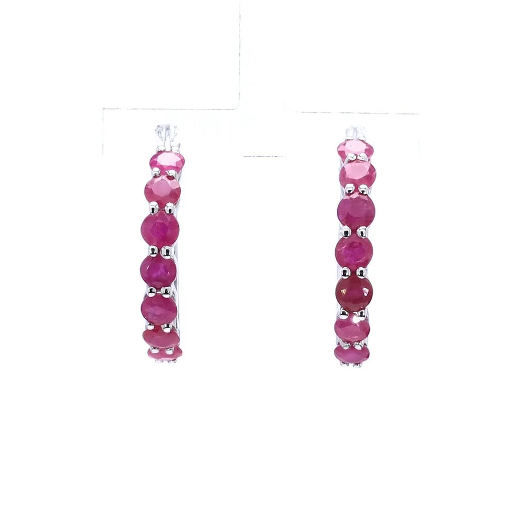 Natural Ruby Hoop Earrings 2.78 Carats Sterling Silver