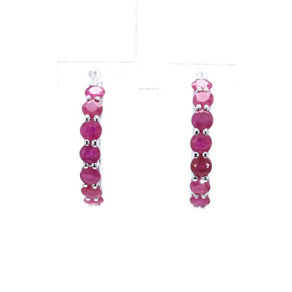 Natural Ruby Hoop Earrings 2.78 Carats Sterling Silver