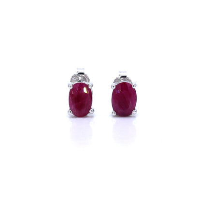 Ruby Stud Earrings 1.68 Carats 10K White Gold