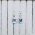 Blue Topaz Earrings With White Topaz 7.88 Carats Sterling Silver
