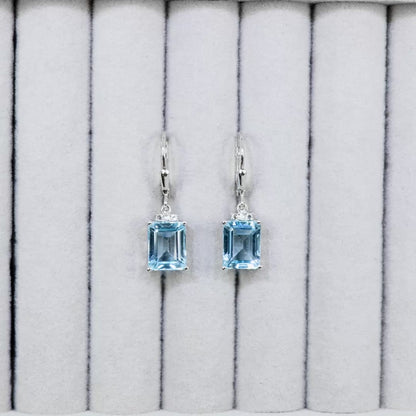 Blue Topaz Earrings With White Topaz 7.88 Carats Sterling Silver