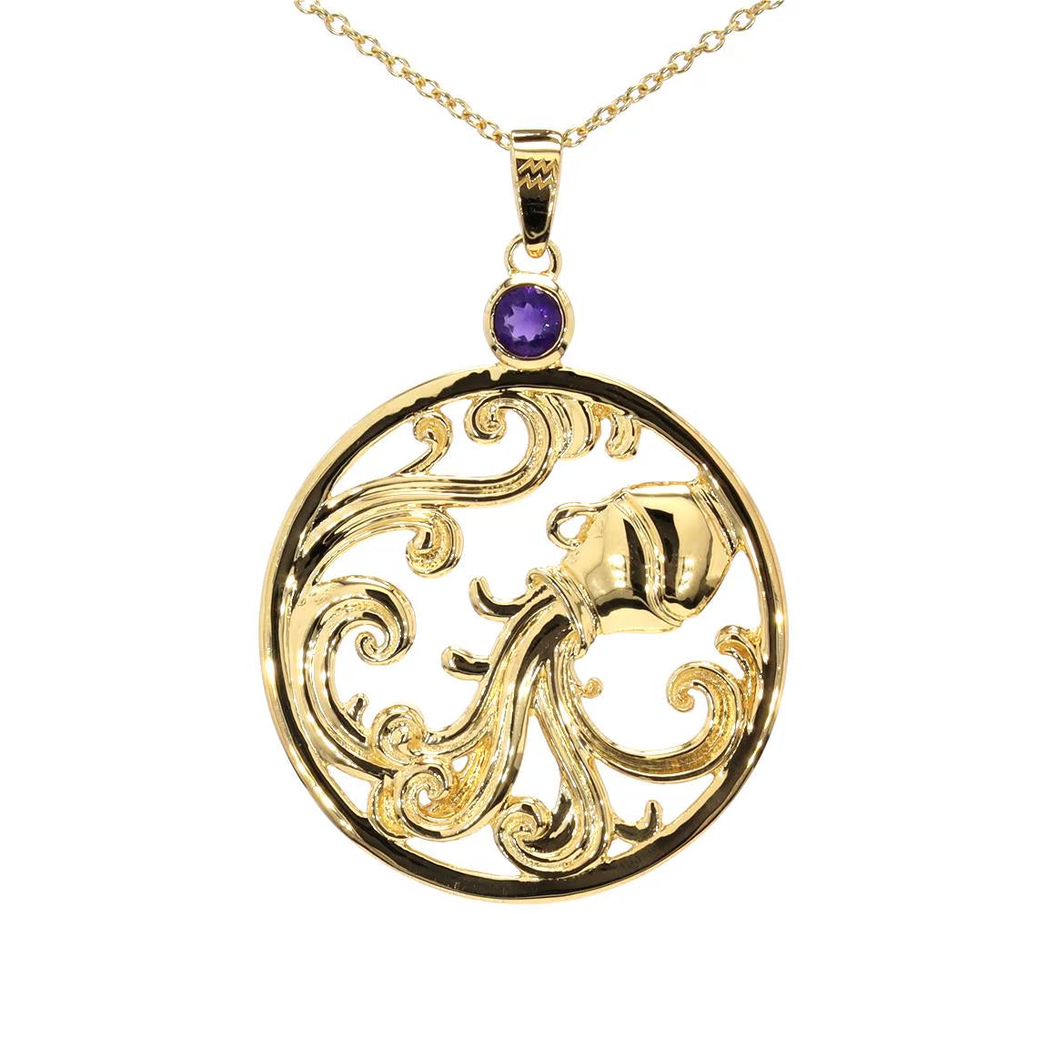 Amethyst Aquarius Pendant 0.22 Carats Gold Plated Silver