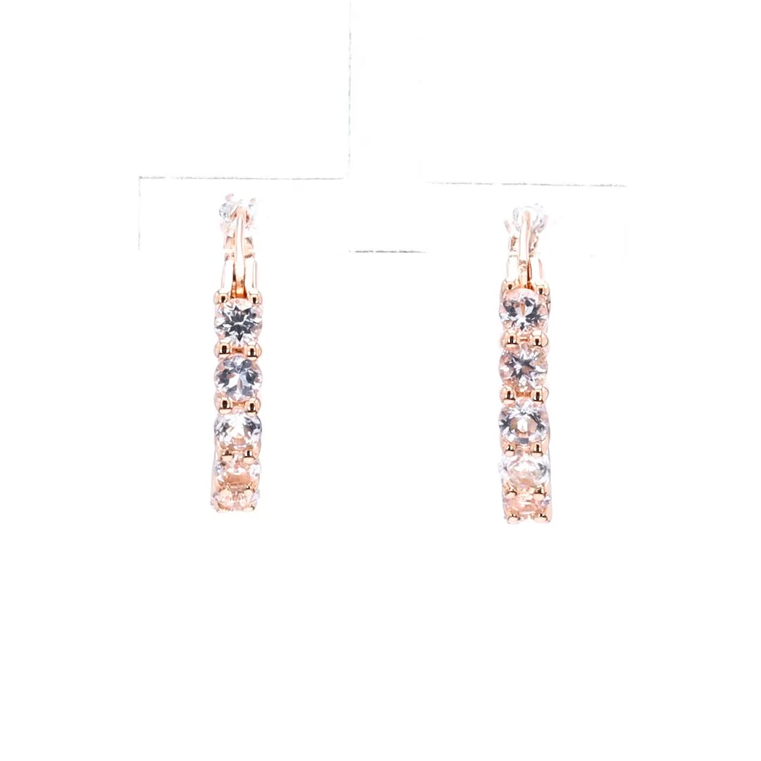 Morganite Hoop Earrings 1.06 Carats Gold Plated Silver