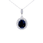 Blue Sapphire Pendant With Diamonds 3.35 Carats 14K White Gold