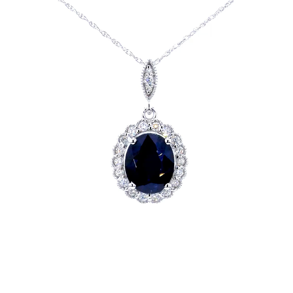 Blue Sapphire Pendant With Diamonds 3.35 Carats 14K White Gold