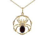 Garnet Spider Pendant With White Topaz 1.4 Carats Gold Plated Silver