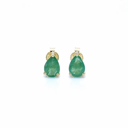 Zambian Emerald Stud Earrings 1.2 Carats 14K Yellow Gold