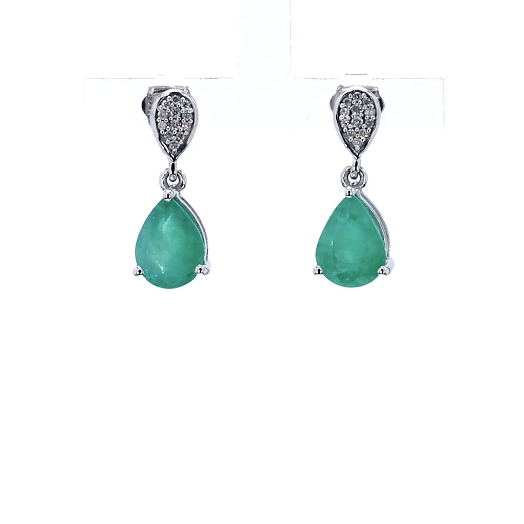 Natural Emerald Earrings With Diamonds 2.24 Carats 14K White Gold