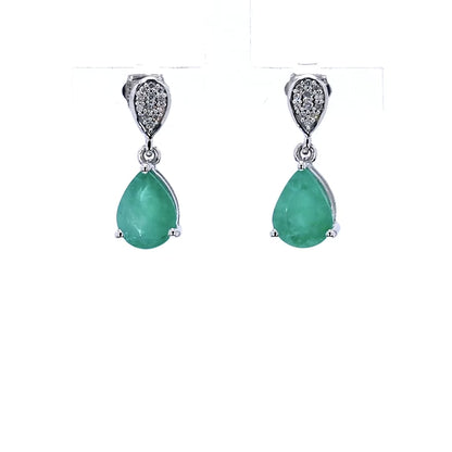 Natural Emerald Earrings With Diamonds 2.24 Carats 14K White Gold