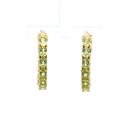 Peridot Hoop Earrings 3.38 Carats 14K Yellow Gold Plated Silver