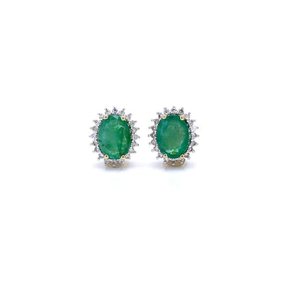 Zambian Emerald Earrings Diamonds 2.65 Carats 14K Yellow Gold