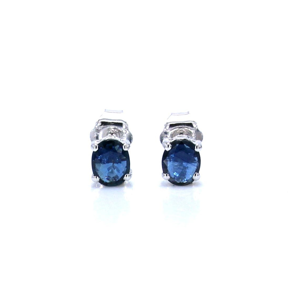 Blue Sapphire Stud Earrings 0.66 Carats 14K White Gold