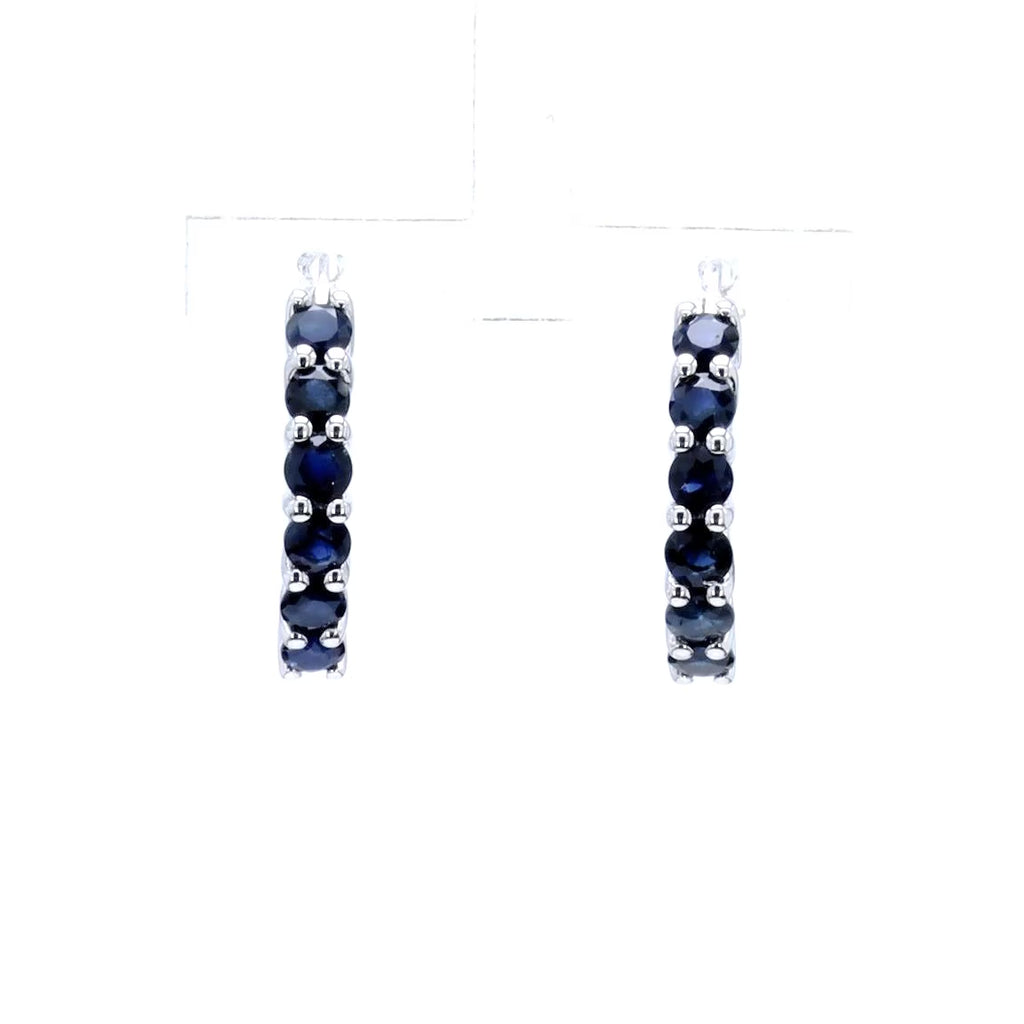 Natural Blue Sapphire Hoop Earrings 1.3 Carats Sterling Silver