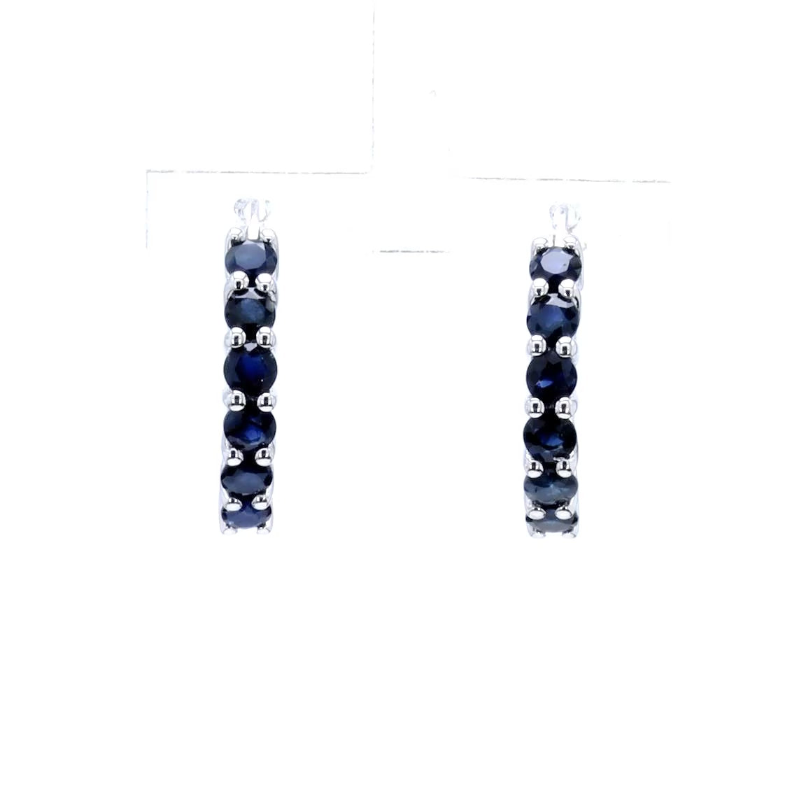 Natural Blue Sapphire Hoop Earrings 1.3 Carats Sterling Silver