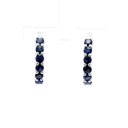 Natural Blue Sapphire Hoop Earrings 1.3 Carats Sterling Silver