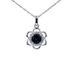 Blue Sapphire Flower Pendant With Diamonds 0.92 Carats 14K White Gold