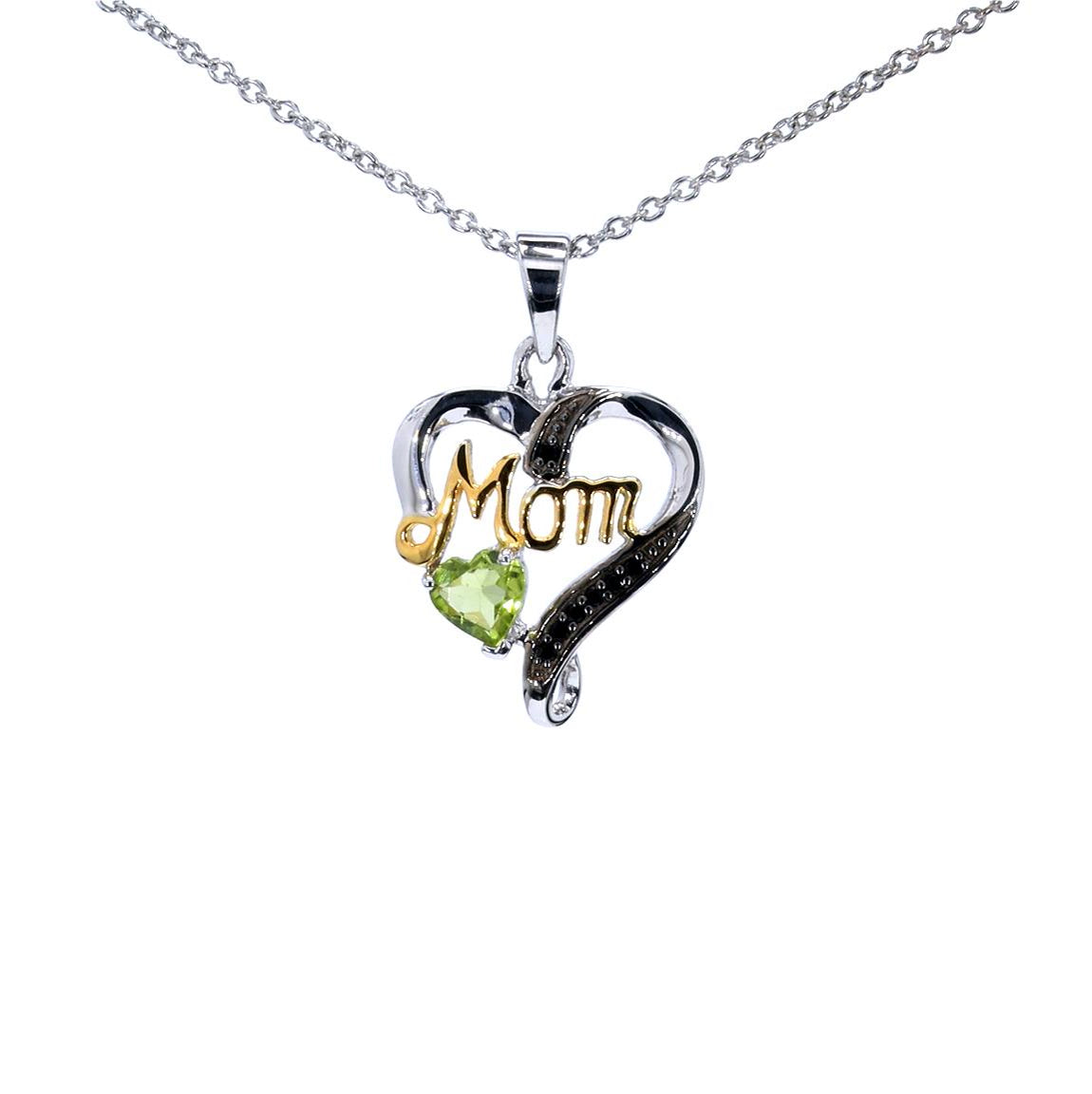 Peridot Mom Heart Pendant With Black Spinel 0.46 Carats Gold Plated Silver