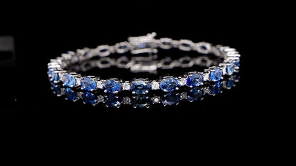 Blue Sapphire Tennis Bracelet Diamond Links 13 Carats 18K White Gold