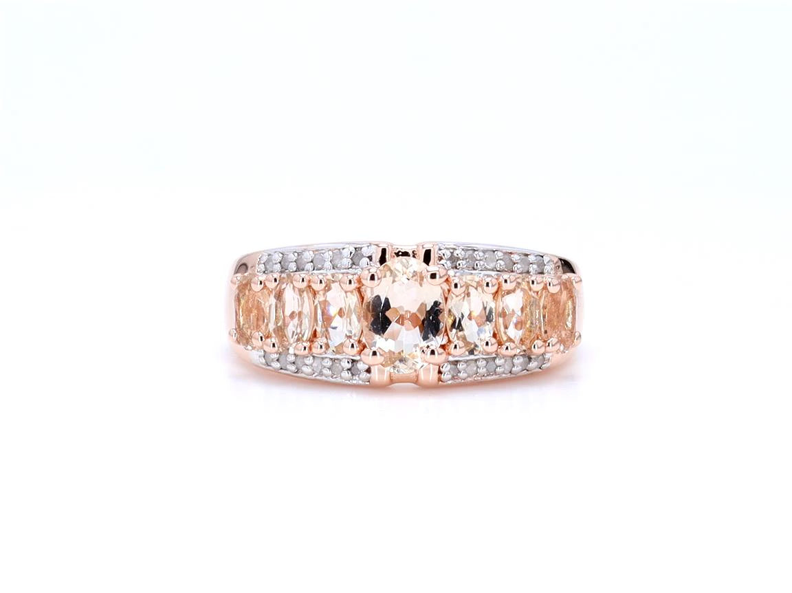Morganite Ring With Diamonds 2.1 Carats Gold Plated Silver
