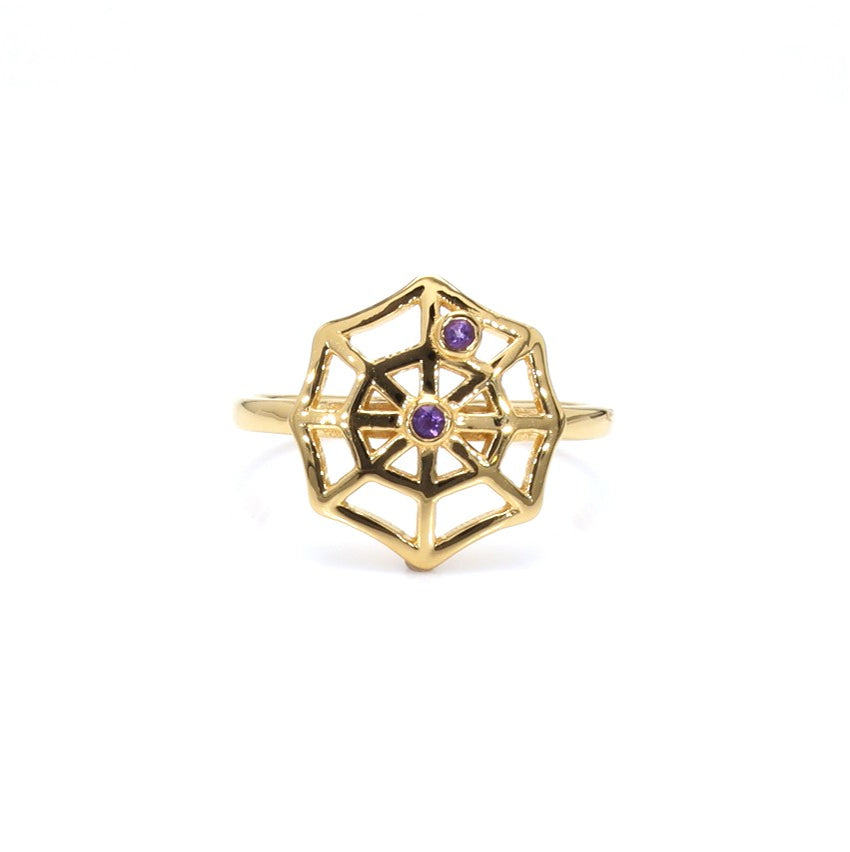 Amethyst Spider Web Ring 0.02 Carats Gold Plated Silver