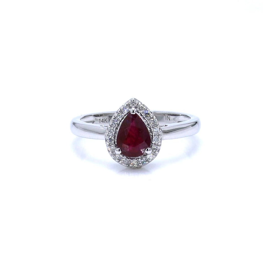 Ruby Ring With Diamonds 0.98 Carats 14K White Gold
