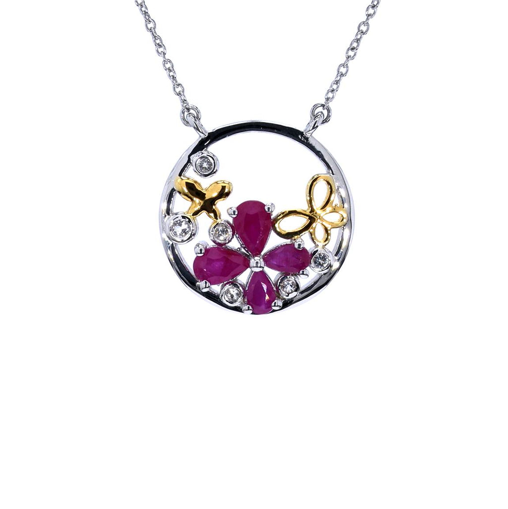Ruby Butterfly Pendant With White Topaz 1.38 Carats Sterling Silver