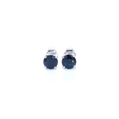 Blue Sapphire Stud Earrings 1.69 Carats 10K White Gold