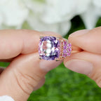Pink Amethyst Ring With Rhodolite Garnet 5.86 Carats Gold Plated Silver