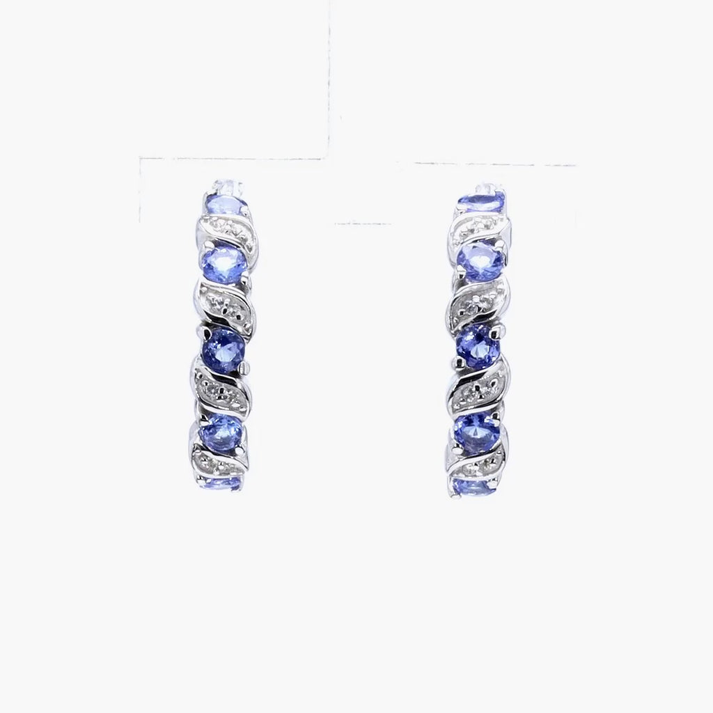 Tanzanite Hoop Earrings With White Topaz 1.04 Carats Sterling Silver